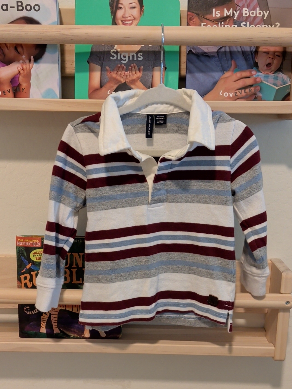 Janie and Jack White, Maroon & Light Blue Striped Rugby Polo